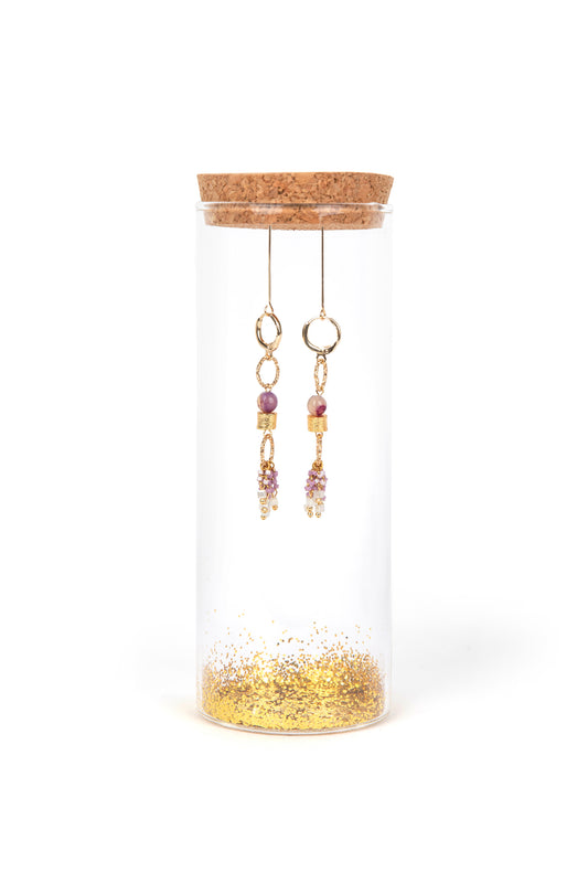 Amethyst oorbellen met handgemaakte Miyuki-ketting