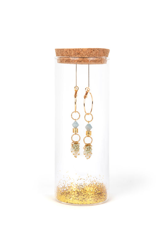 Aquamarijn oorbellen met handgemaakte Miyuki-ketting