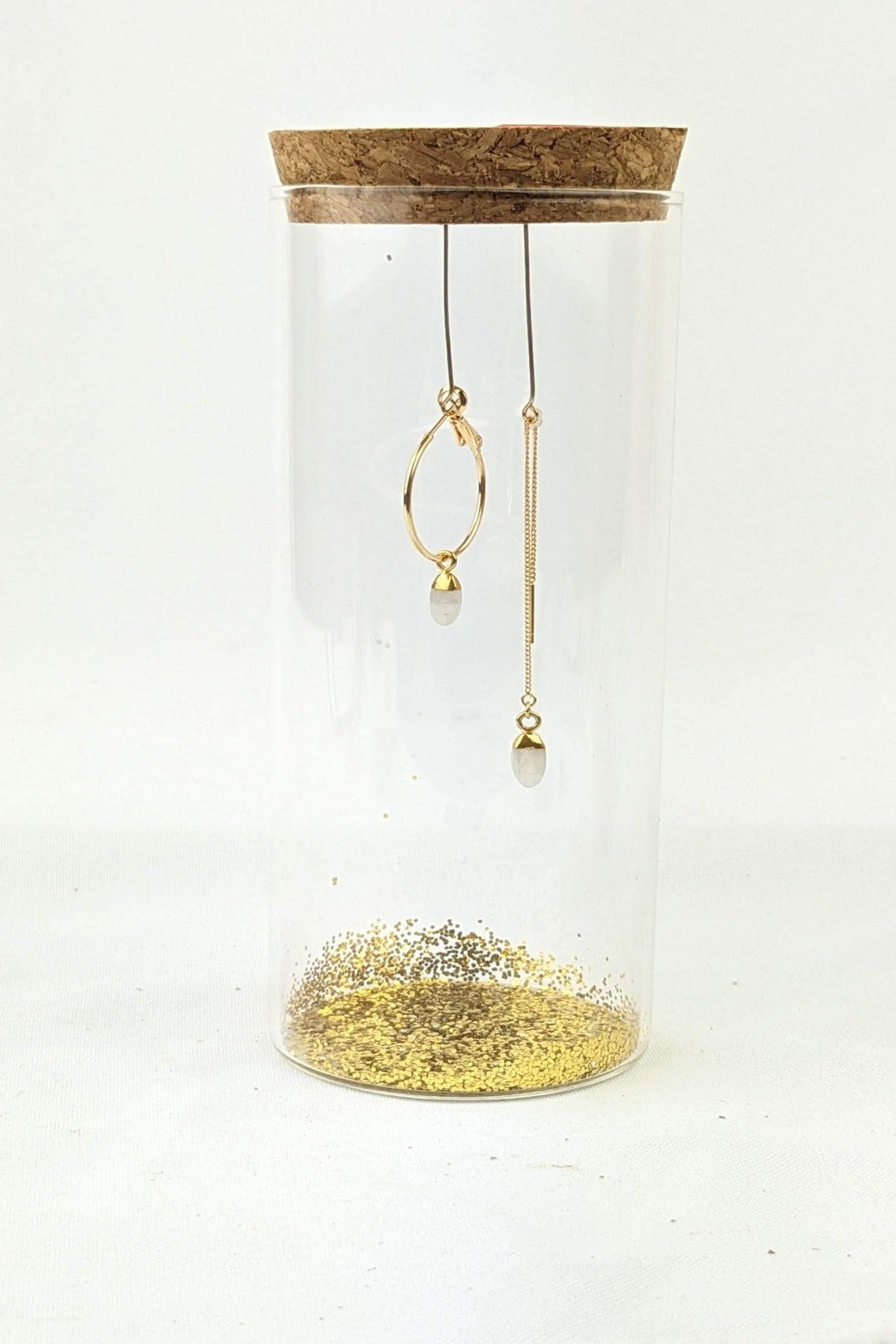 C12 - Asymmetrical Moonstone drop earrings