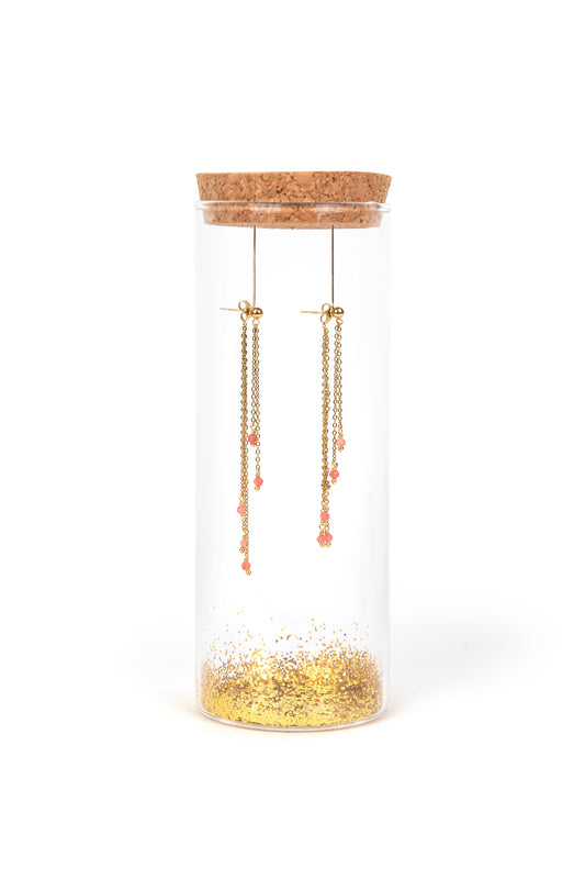 Gedrapeerde ketting oorbellen met strawberry kwarts