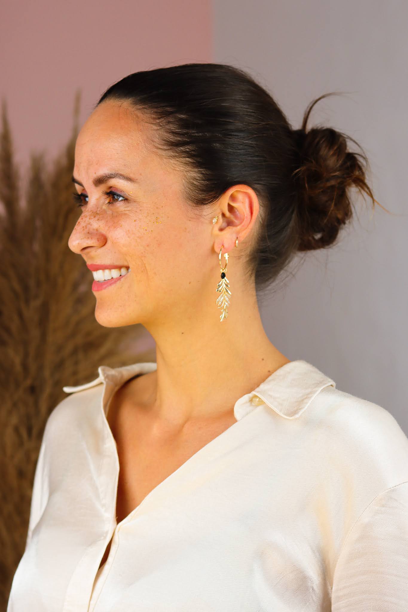 Stay Gold by Mme Bovary Statement Black Onyx earring & CZ Zirkonia flower