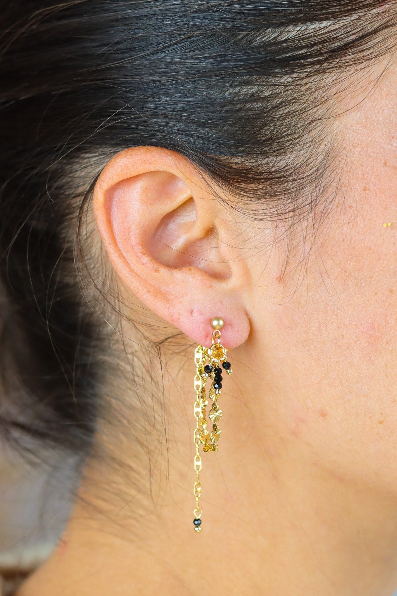 Beautiful Black Onyx linked stud earrings