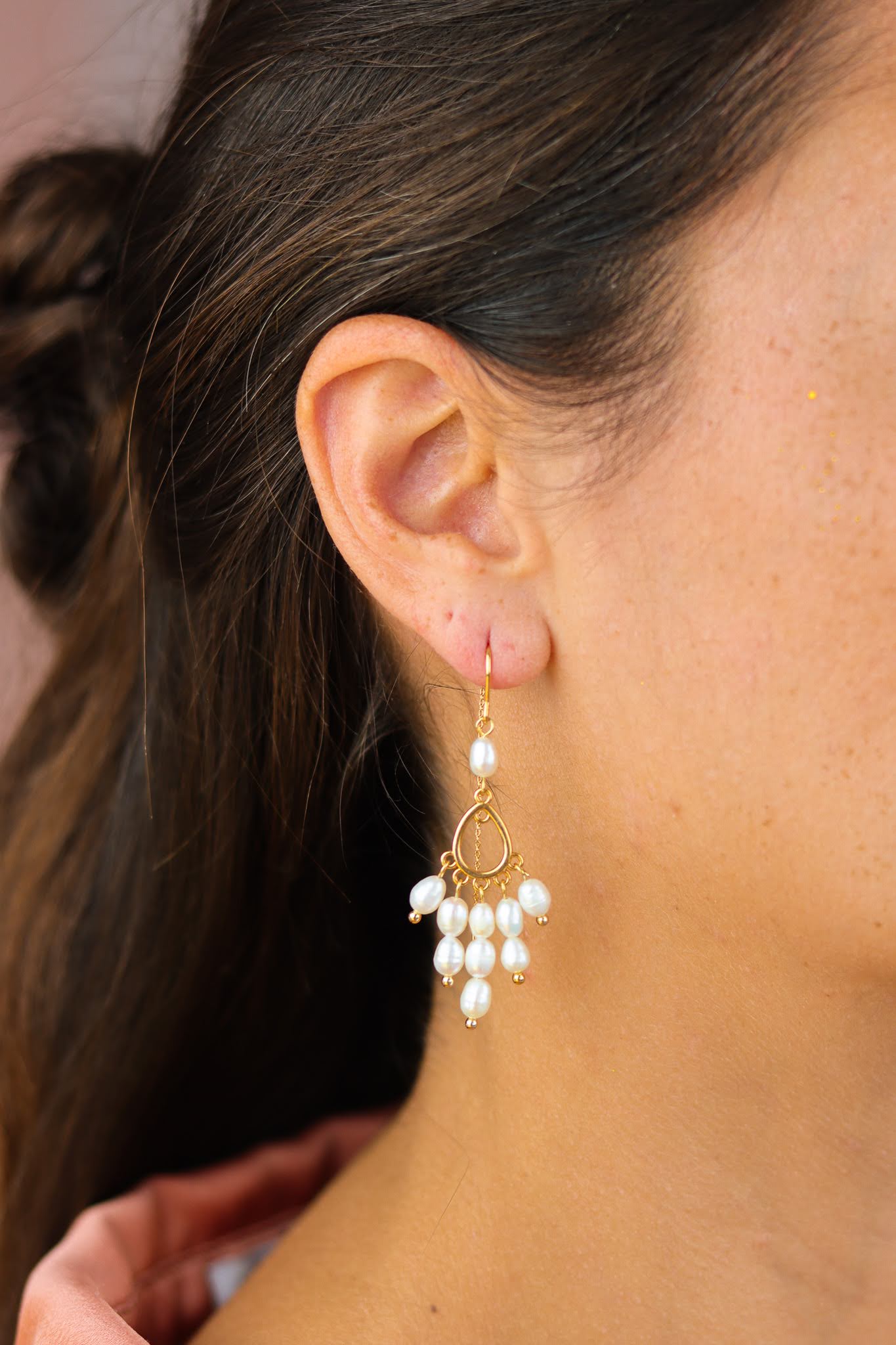 Stay Gold by Mme Bovary Pearl statement chandelier earrings