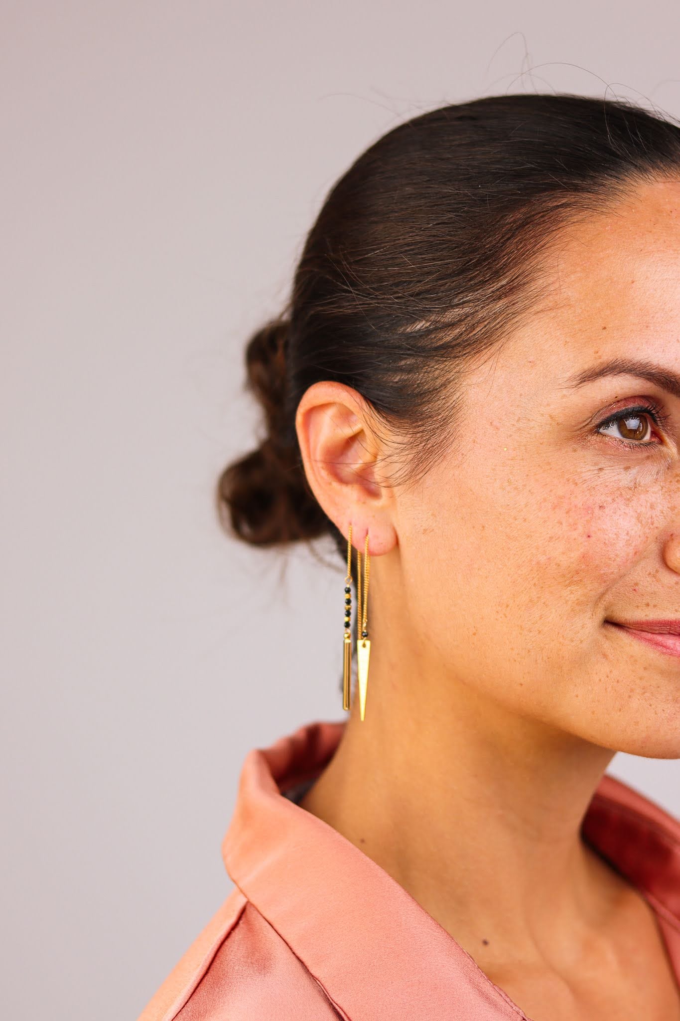 handmade Asymmetrical triangel & bar threader earrings