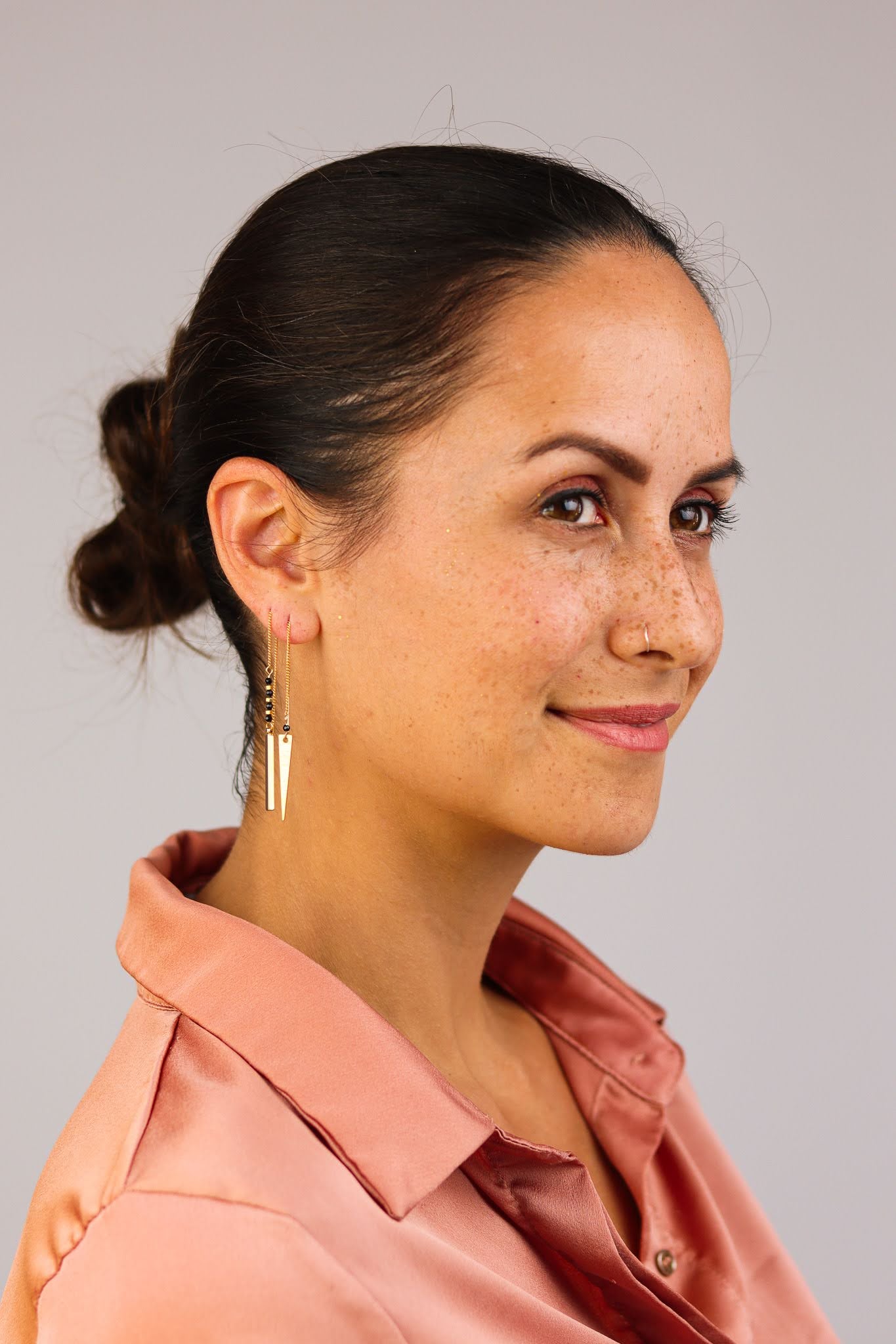 Asymmetrical triangel & bar threader earrings