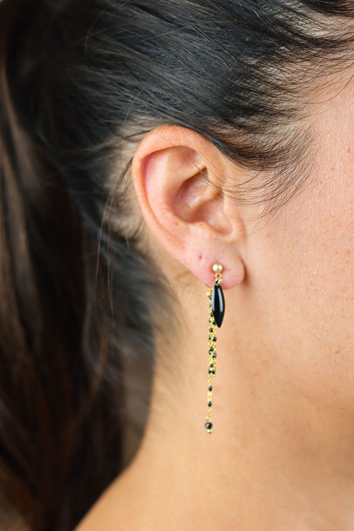 Stay Gold by Mme Bovary Black Enamel linked earrings