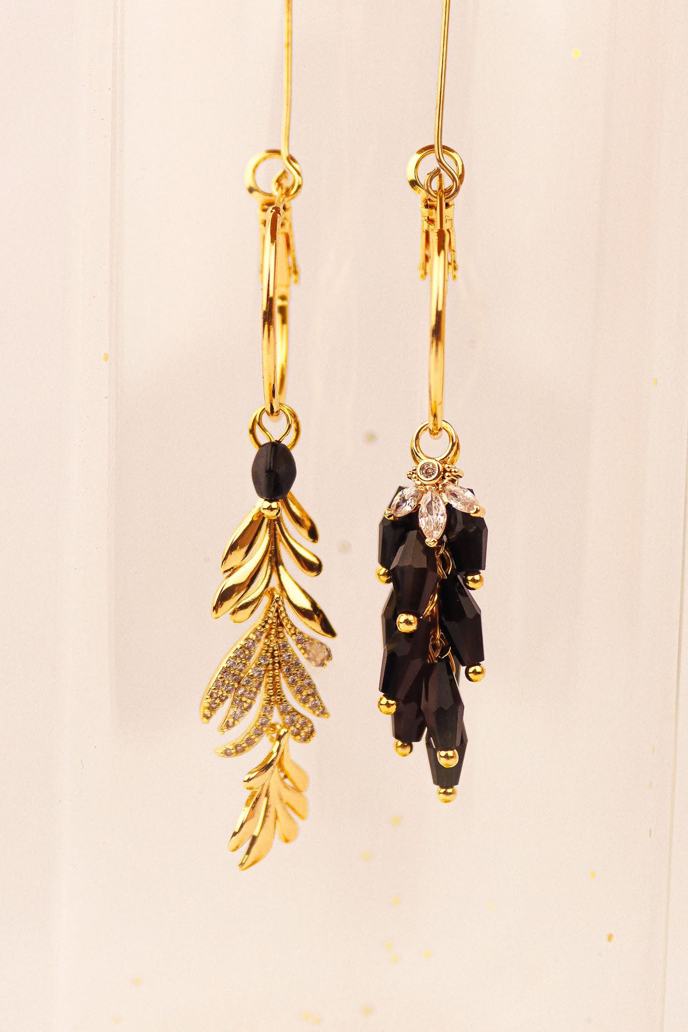 Statement Black Onyx earring & CZ Zirkonia flower