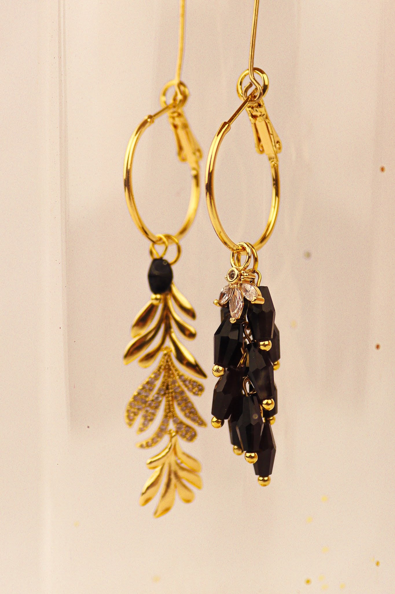 Statement Black Onyx earring & CZ Zirkonia flower
