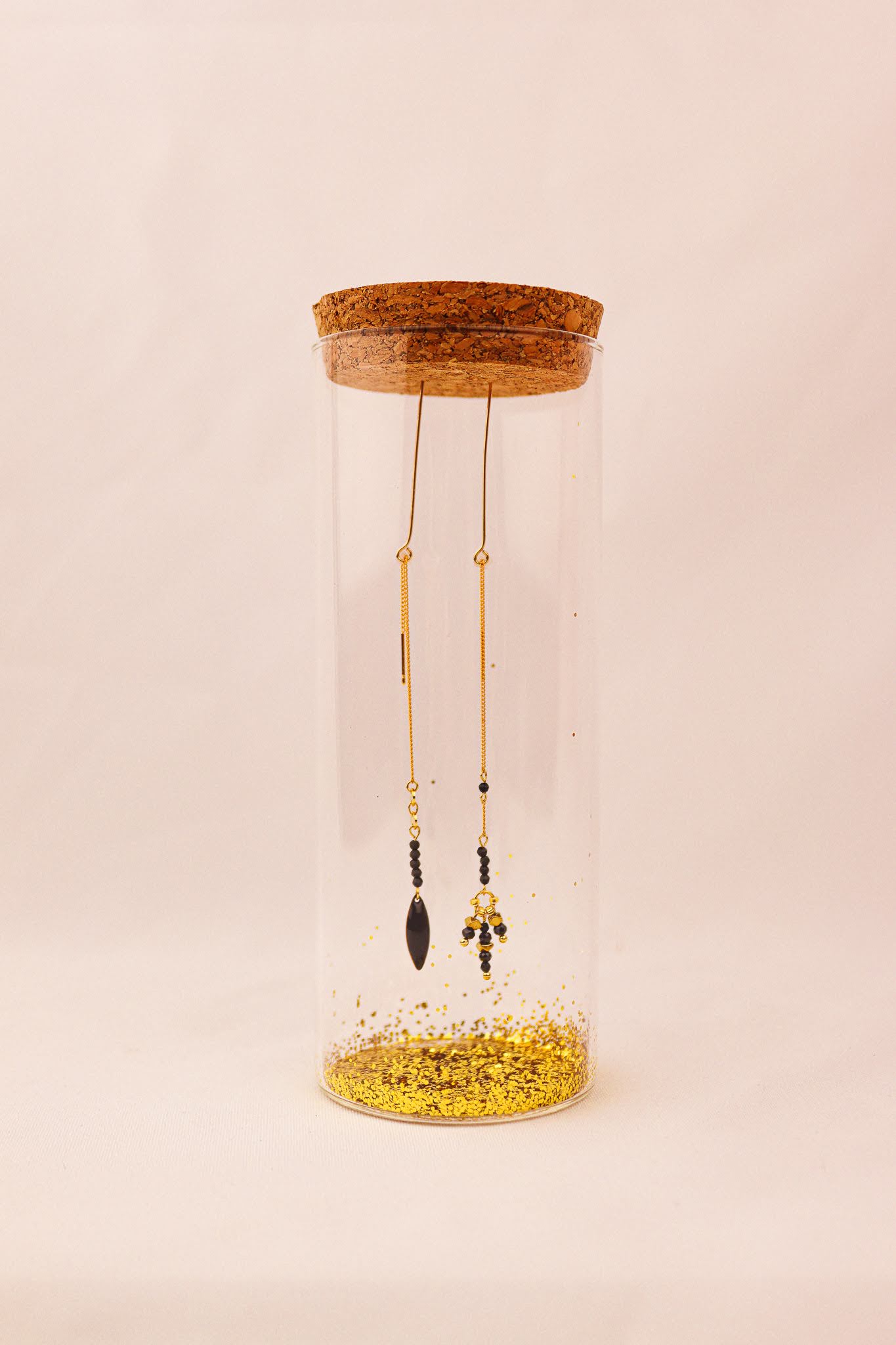 asymmetrical Black Onyx & enamel threader earrings