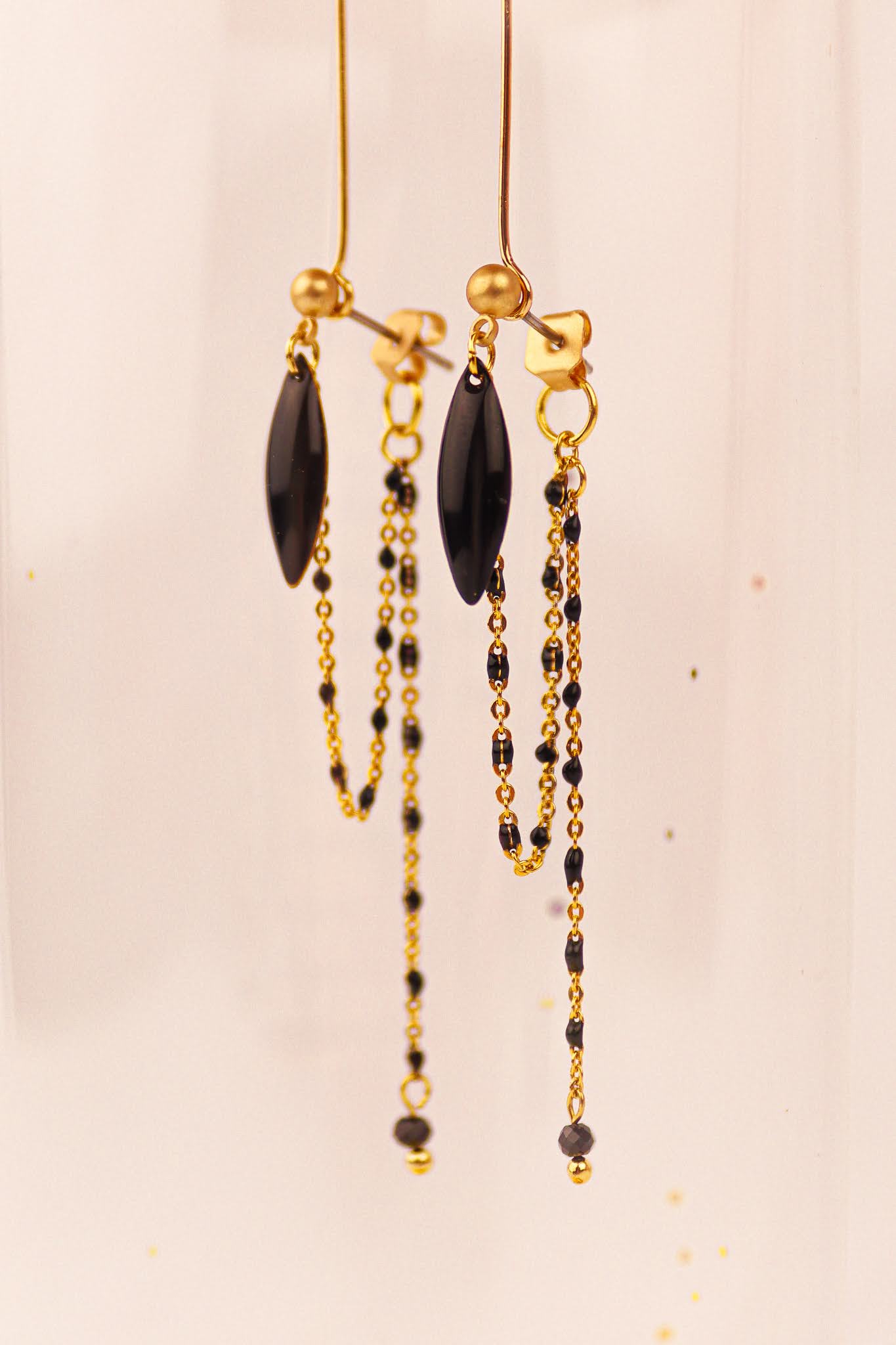 Black Enamel linked earrings