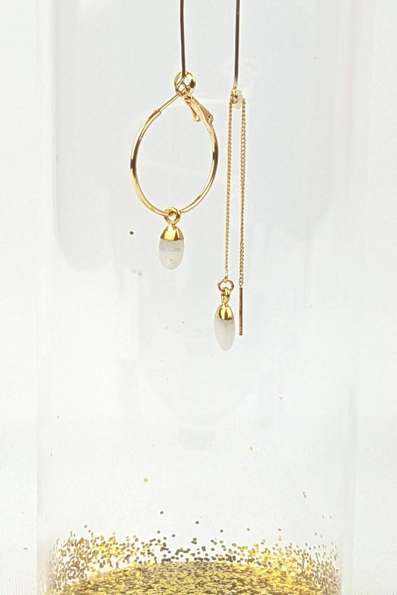 C12 - Asymmetrical Moonstone drop earrings