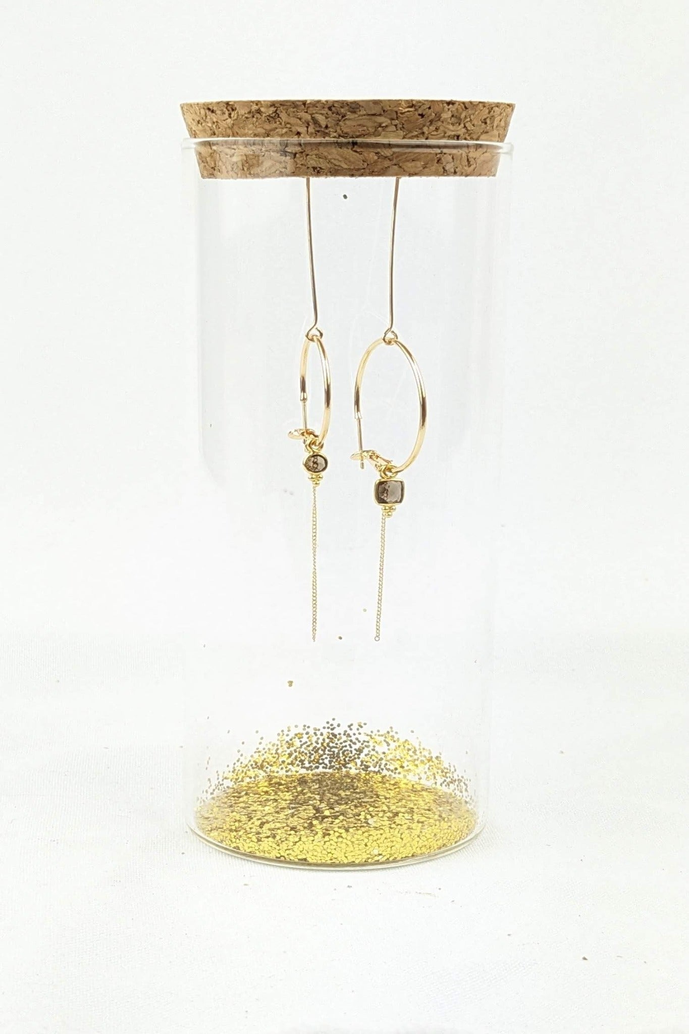 stay gold by mme bovary labradorite earrings asymmetrical
