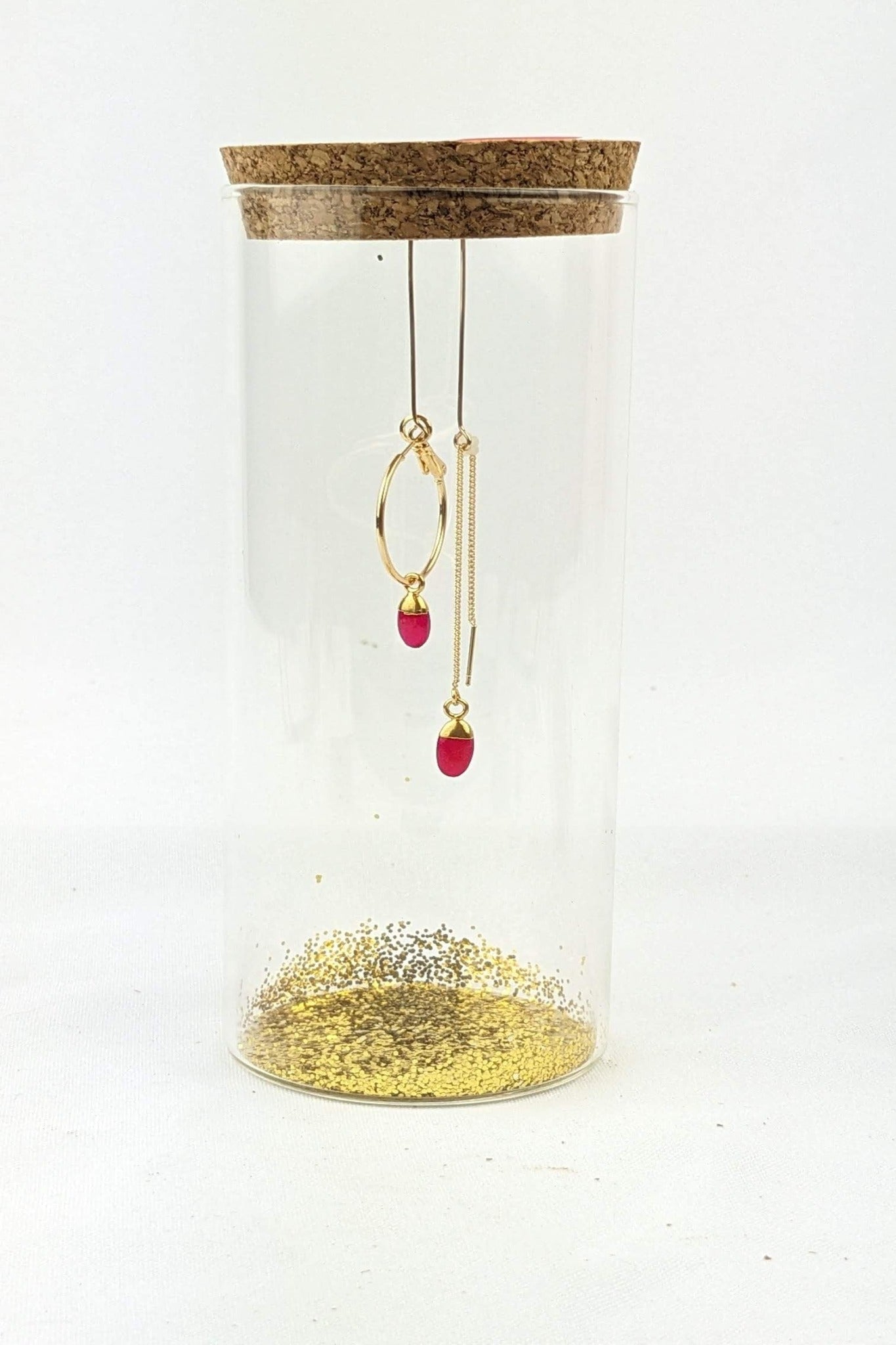 C15 - Asymmetrical Pink Chalcedony drop earrings