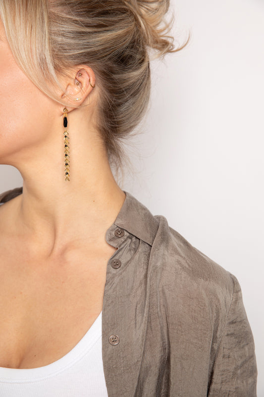 Asymmetrical chevron onyx stud earrings