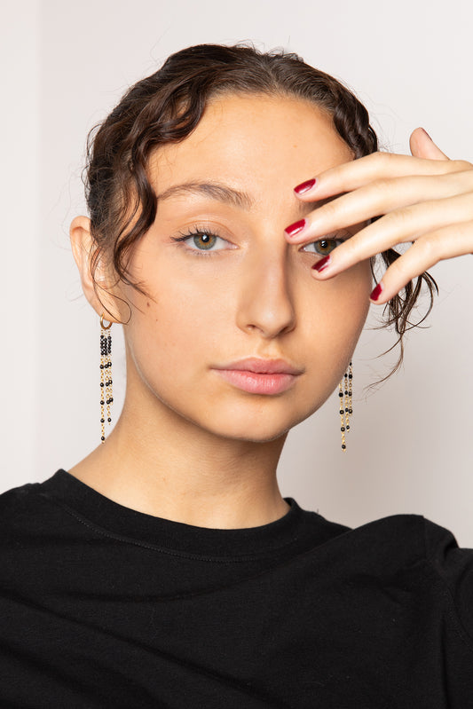 enamel and onyx dangling earrings