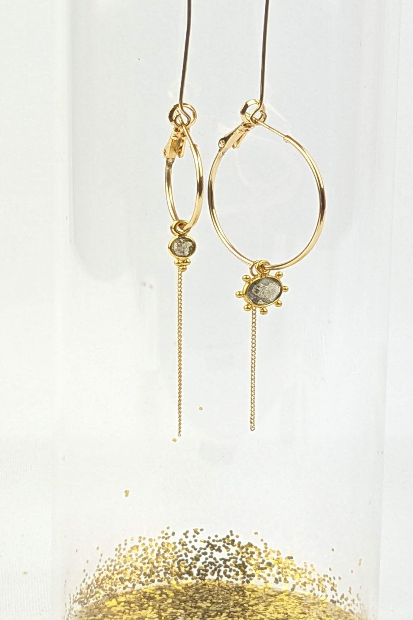 C03 - Asymmetrical Labradorite earrings