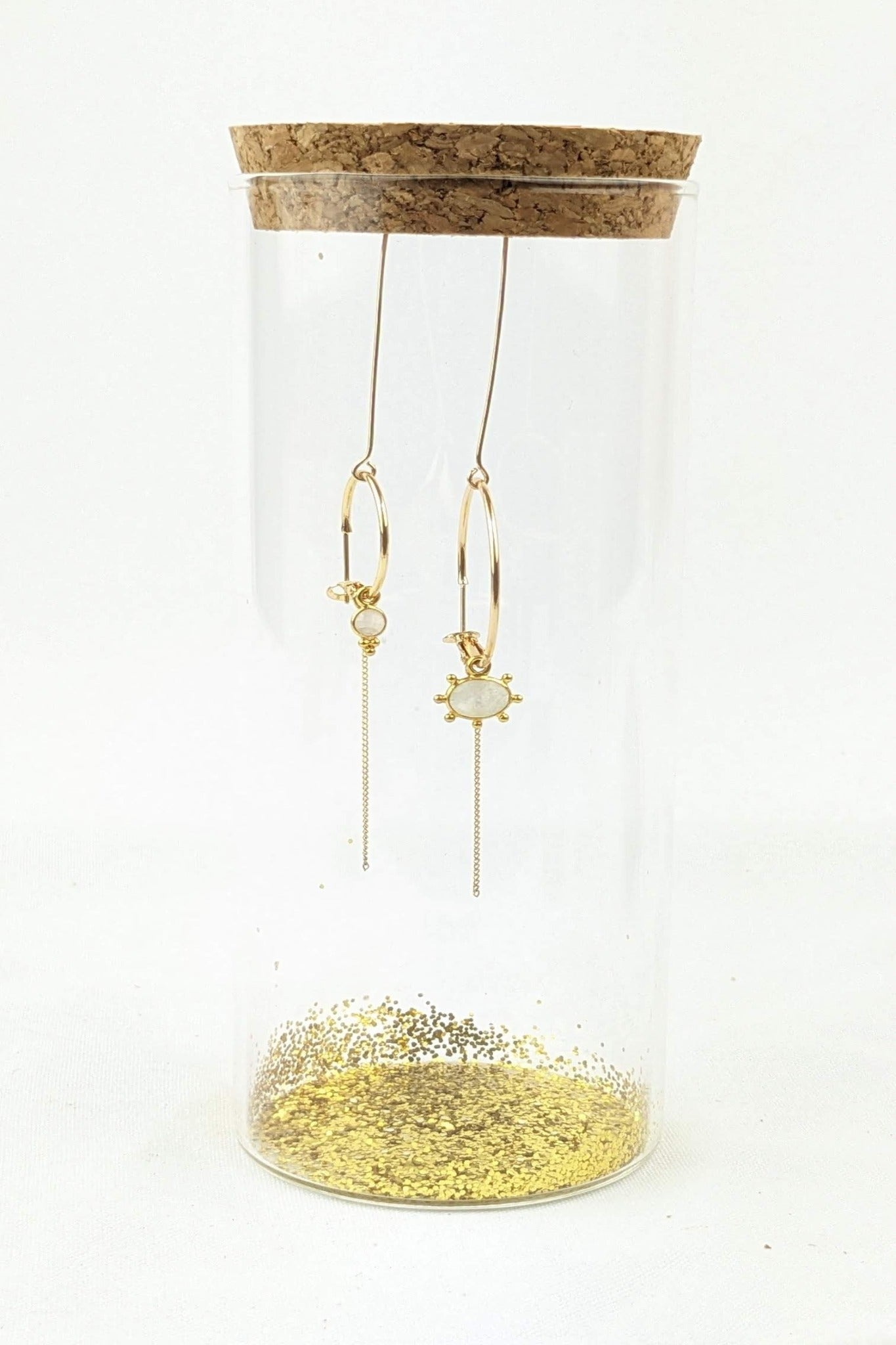 C05 - Asymmetrical Moonstone Sun earrings