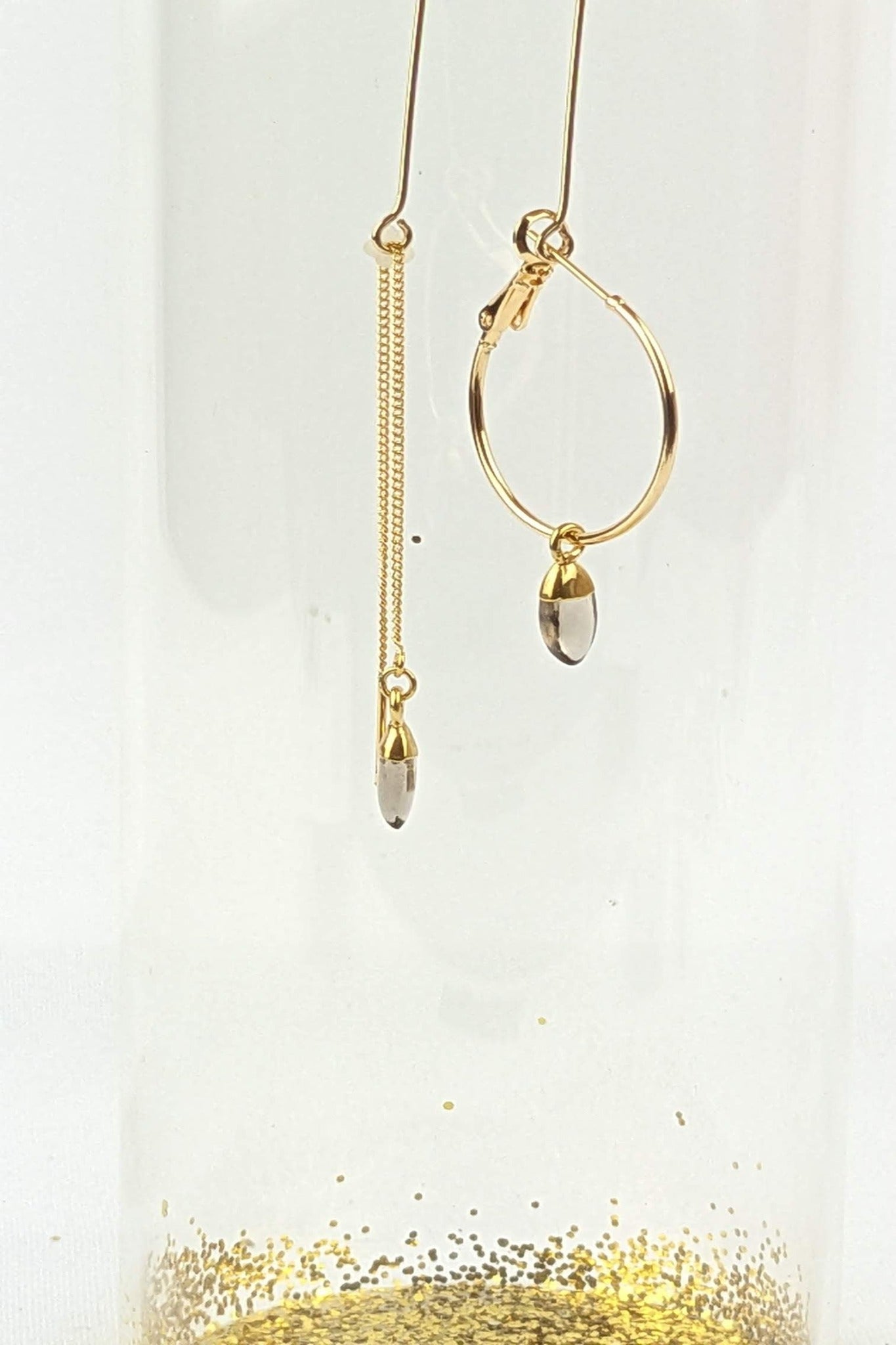 C14 - Asymmetrical Smoky Quartz drop earrings
