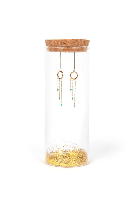 Turquoise hangers met 3 fijne kettinkjes