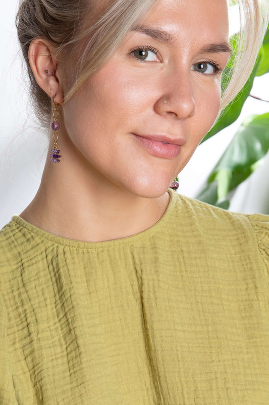 Fiona Asymmetrische oorbellen met Amethyst