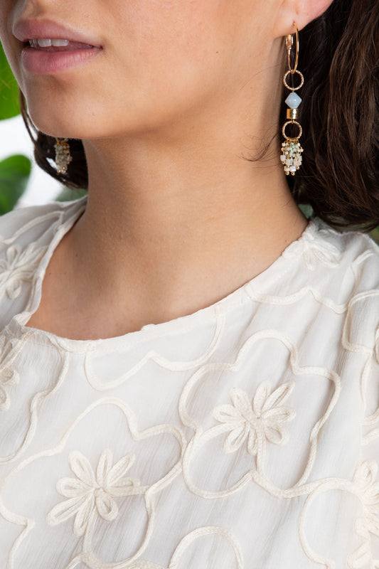 Aquamarijn oorbellen met handgemaakte Miyuki-ketting