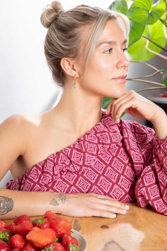 Fijne rechthoekige hangers met chevron en Amazoniet