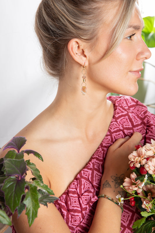 Sunstone met handgemaakte Miyuki-ketting oorbellen