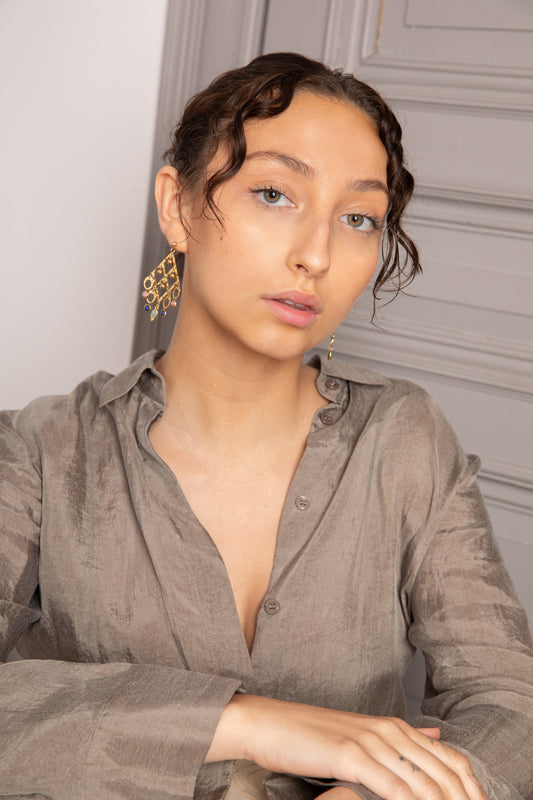 Symmetrical Pyrite chandelier earrings