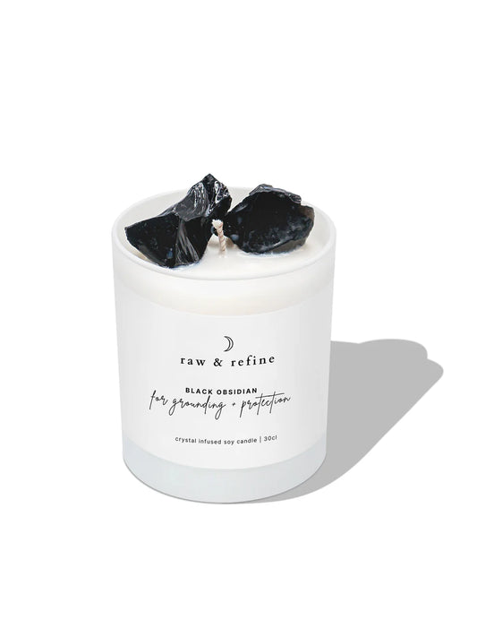 Crystal Candle - Black Obsedian - Grounding & Protection