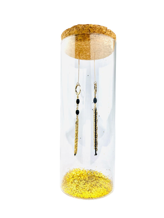 Beautiful Black & Gold dangling asymmetrical earrings