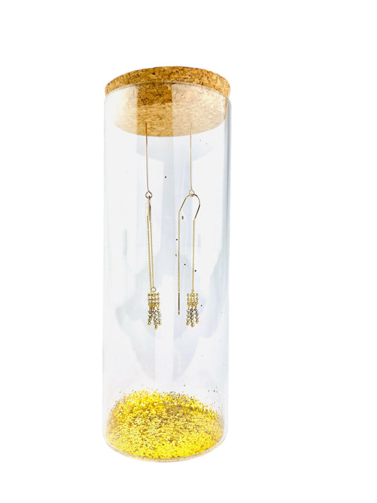 Golden Pyrite and dotted chain threader earrings