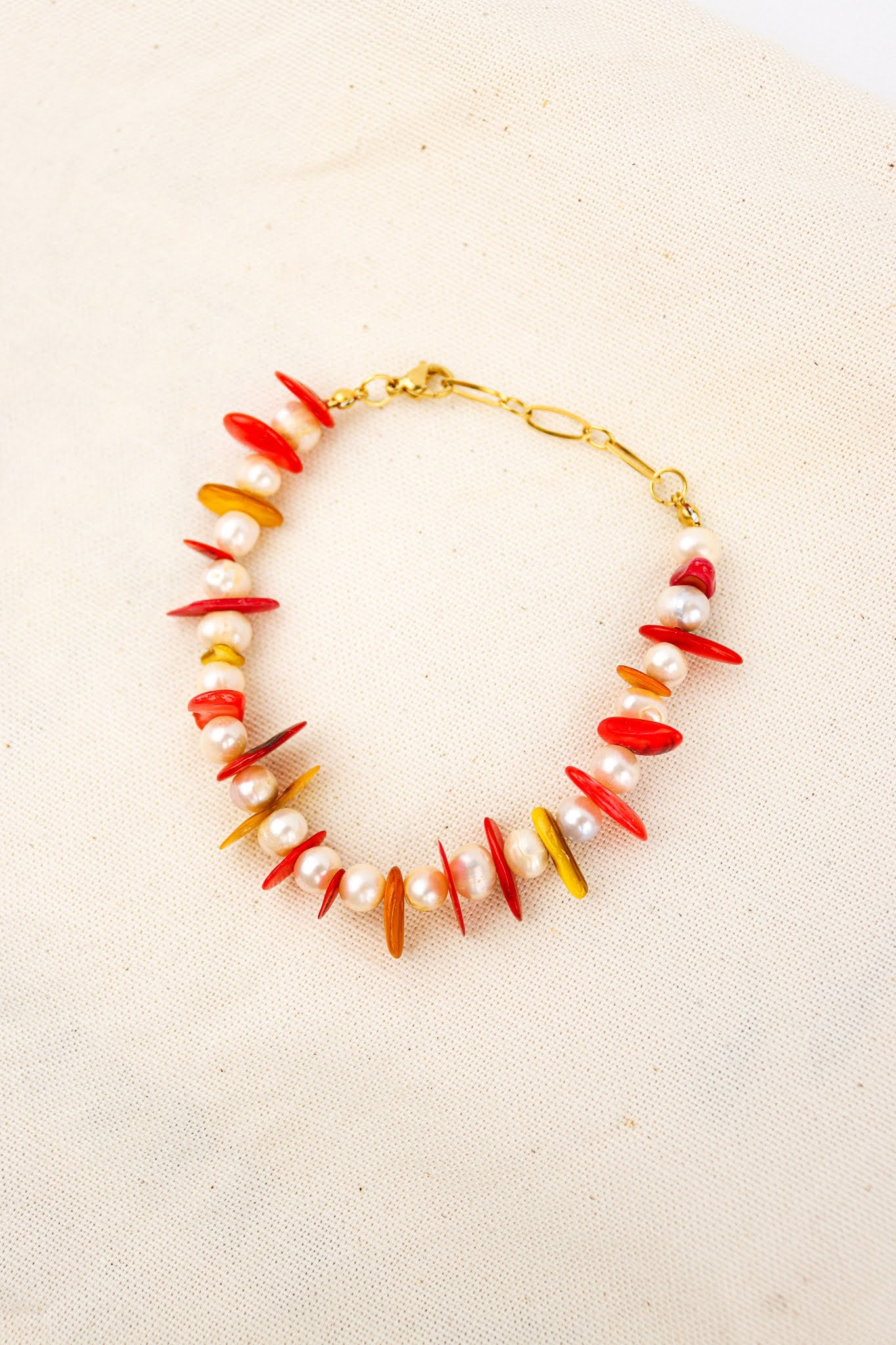 Red Coral & Pearl Bracelet