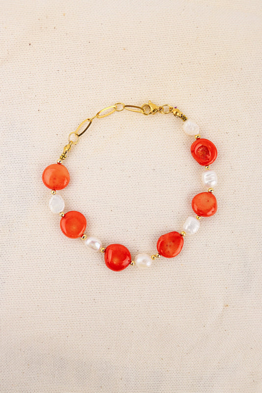 Red Coral and pearl bracelet