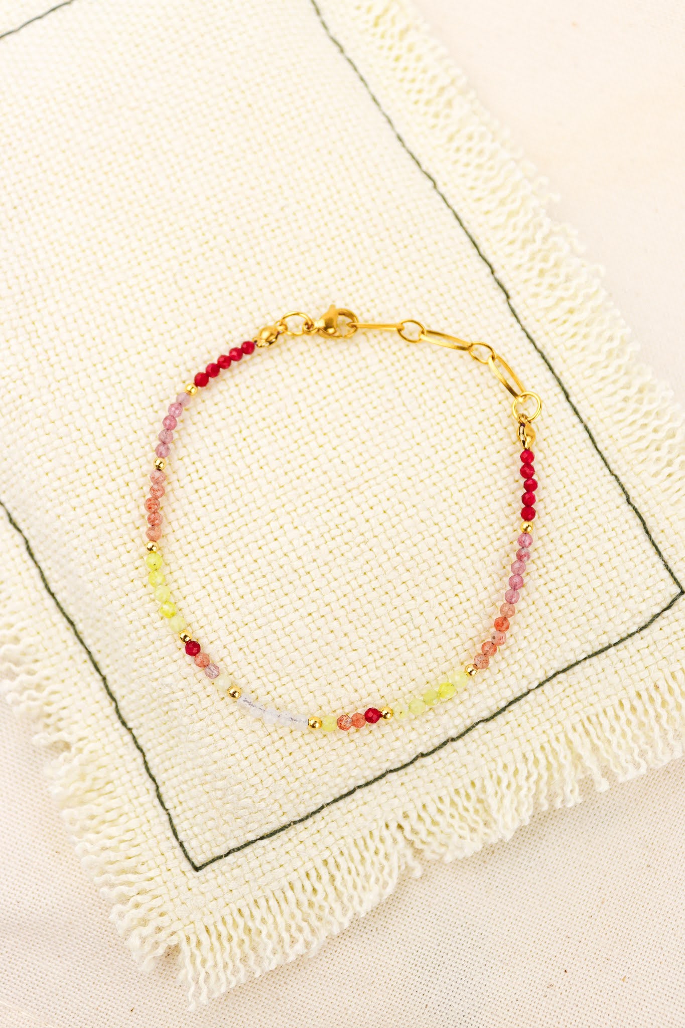 Yellow Jade and watermelon quartz multi-colour bracelet