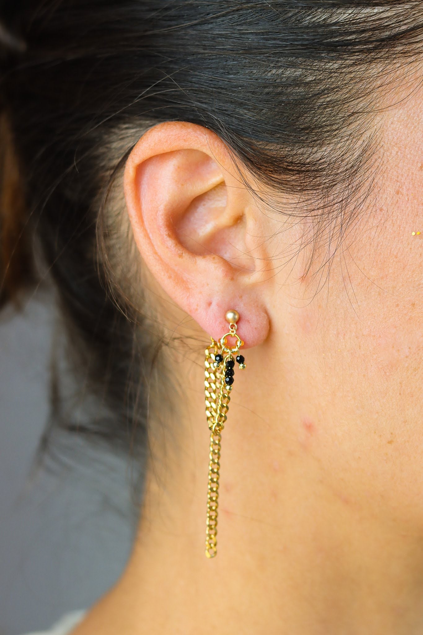 Black Onyx linked stud earrings