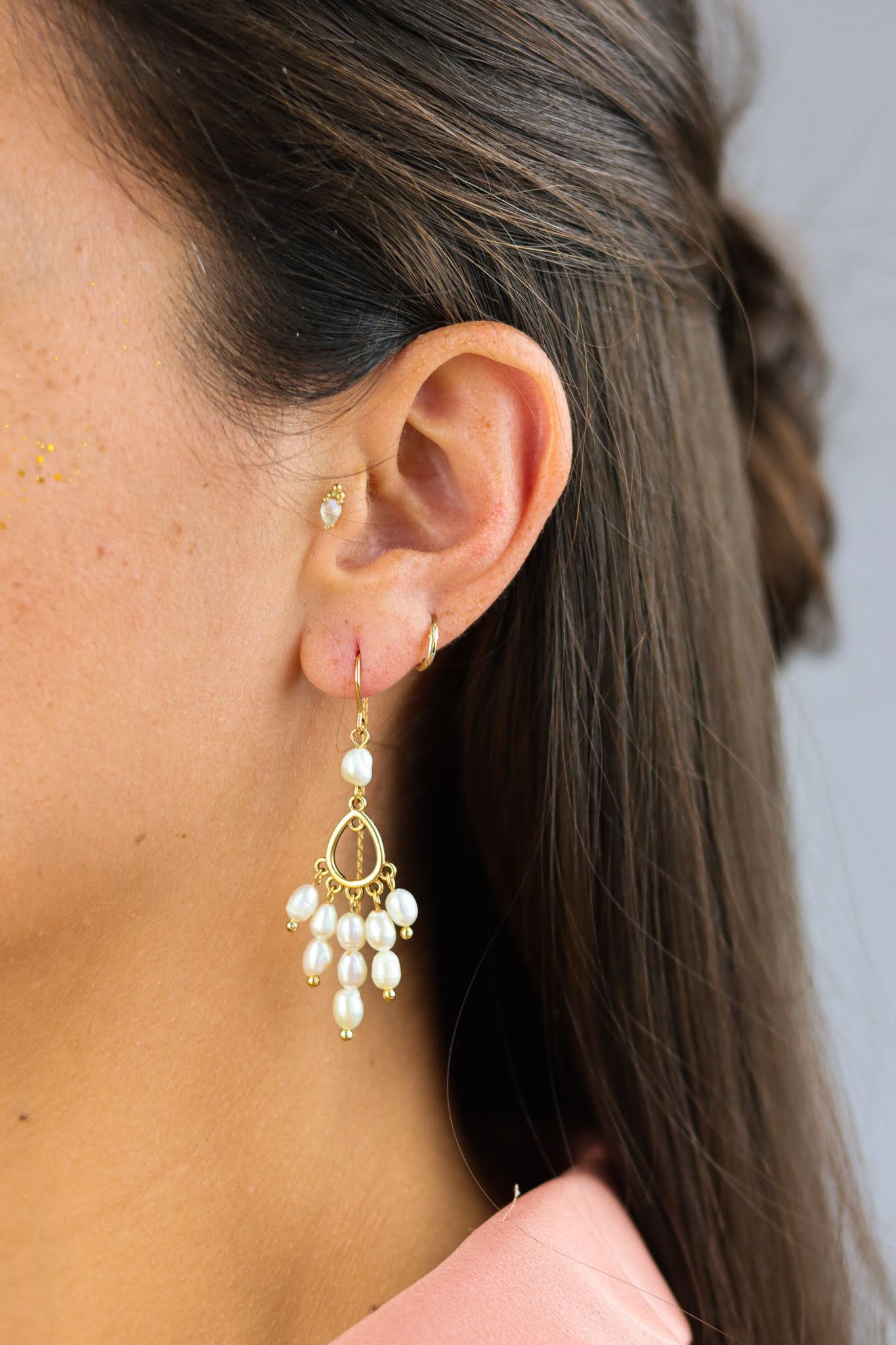 Stay Gold by Mme Bovary Pearl statement chandelier earrings