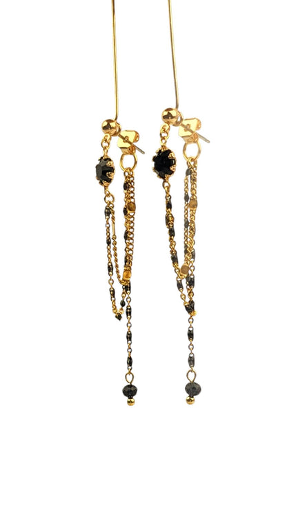 Black onyx gold plated linked earrings