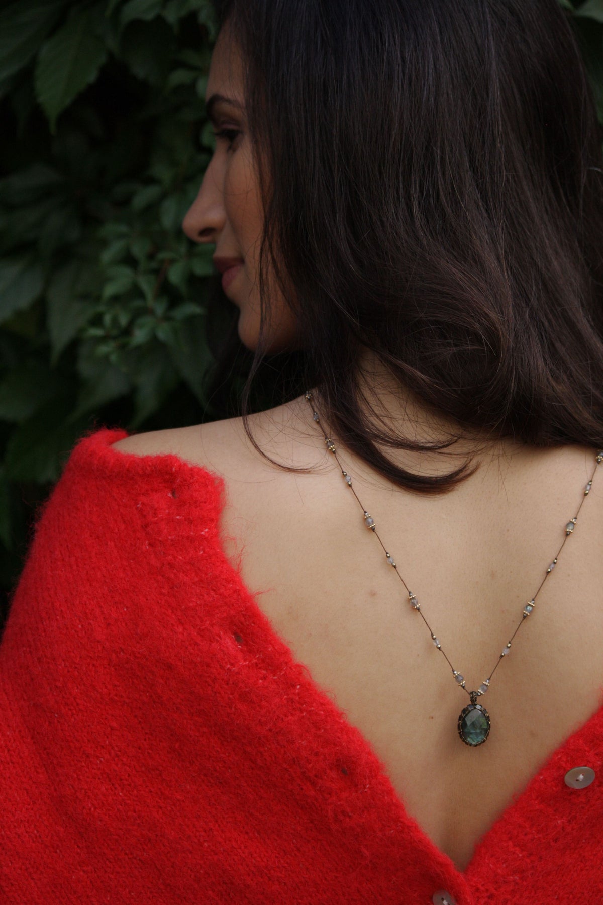 Handcrafted 1-of-1 micro-macramé necklace with AAA Labradorite gemstone centerpiece