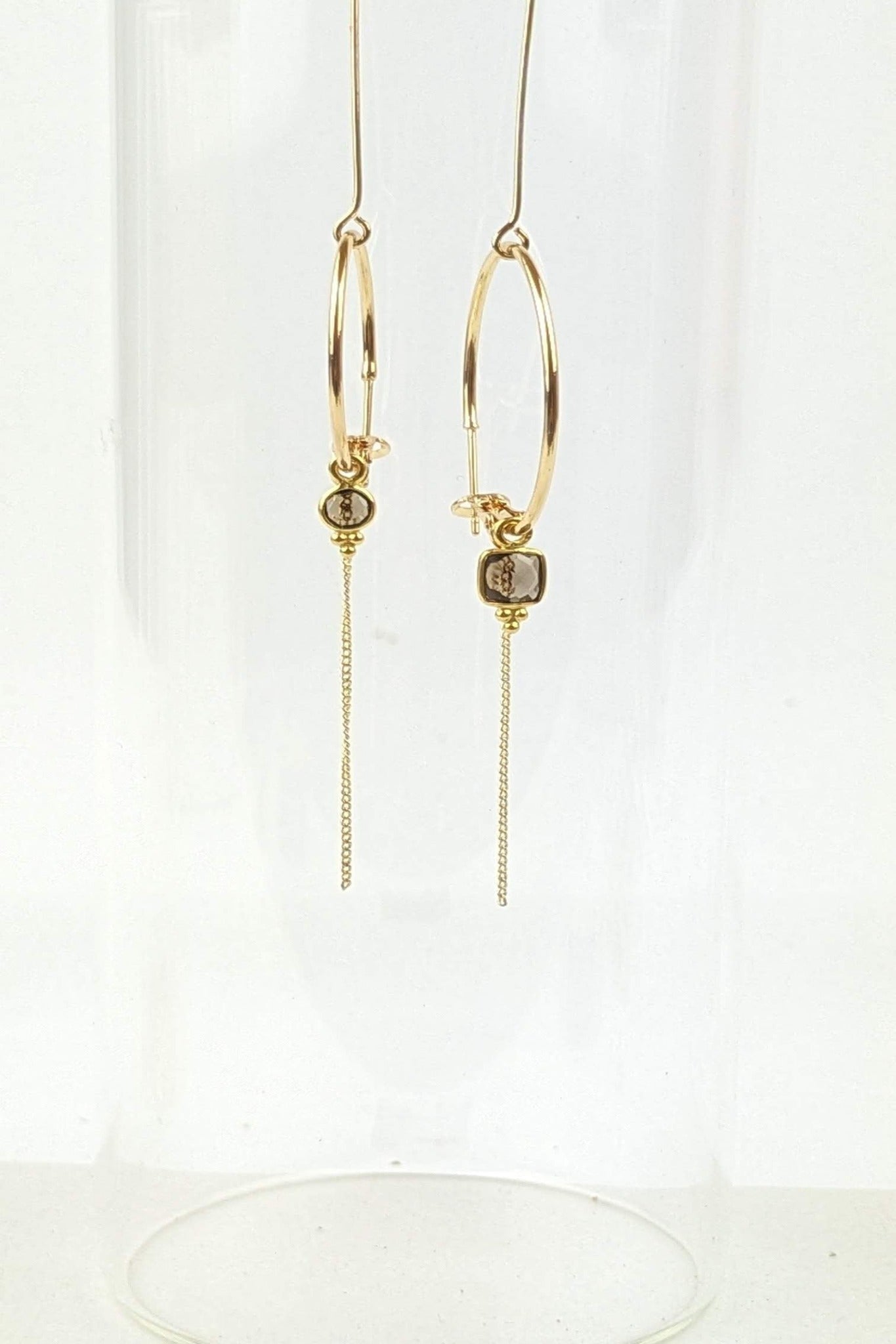 C01 - Asymmetrical Smoky Quartz earrings