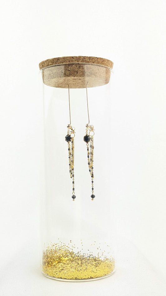 Black onyx gold plated linked earrings