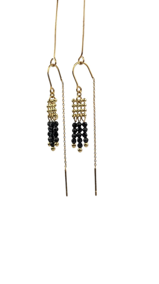 Ball chain earring with tiny onyx beads