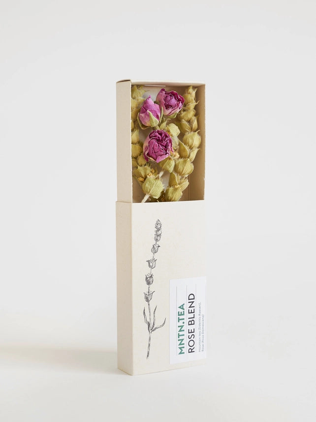 Organic Mini Rose Blend herbal tea featuring whole dehydrated rose blossoms by Stay Gold