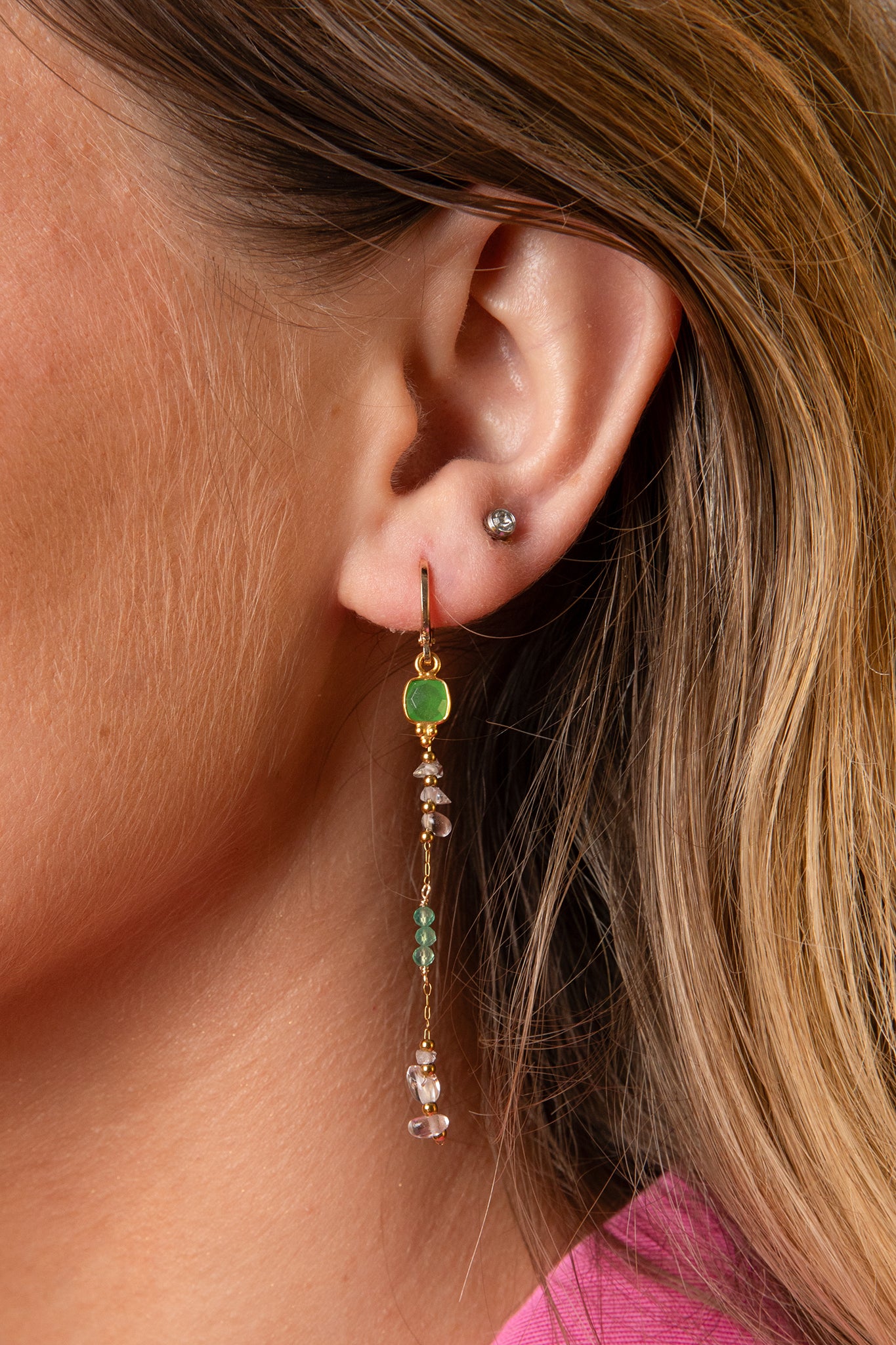 SG12 - Element earrings with Chrysoprase and Clear Quartz