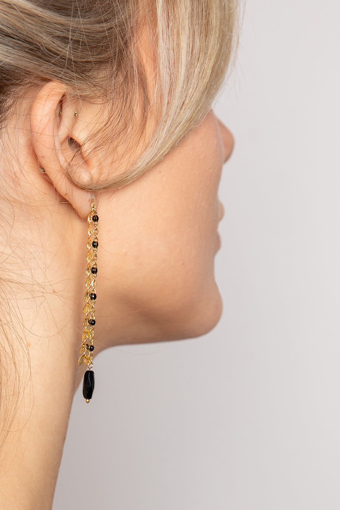 Asymmetrical chevron onyx stud earrings