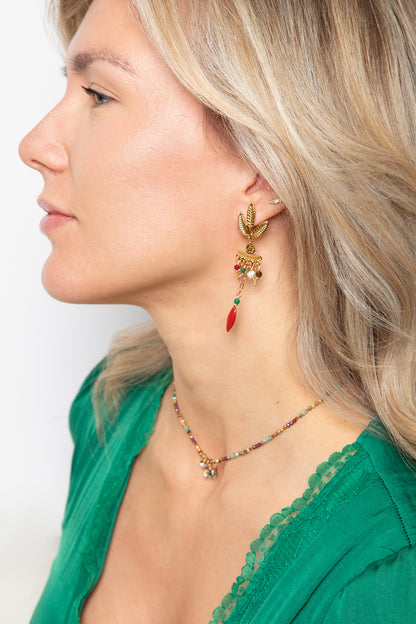 Dangling leaf stud earring mix semi precious crystals