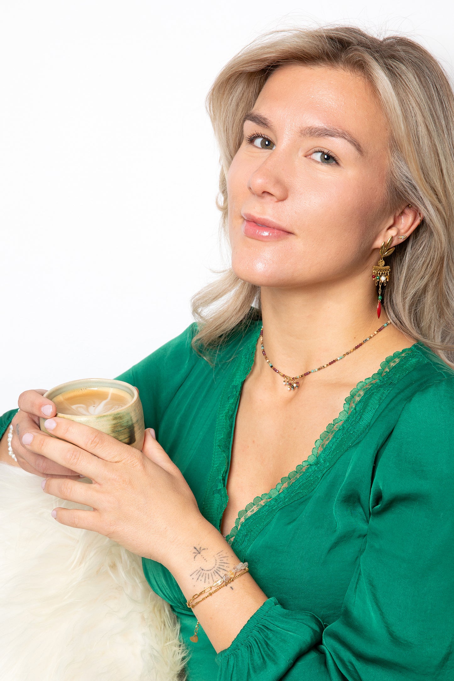 Dangling leaf stud earring mix semi precious crystals