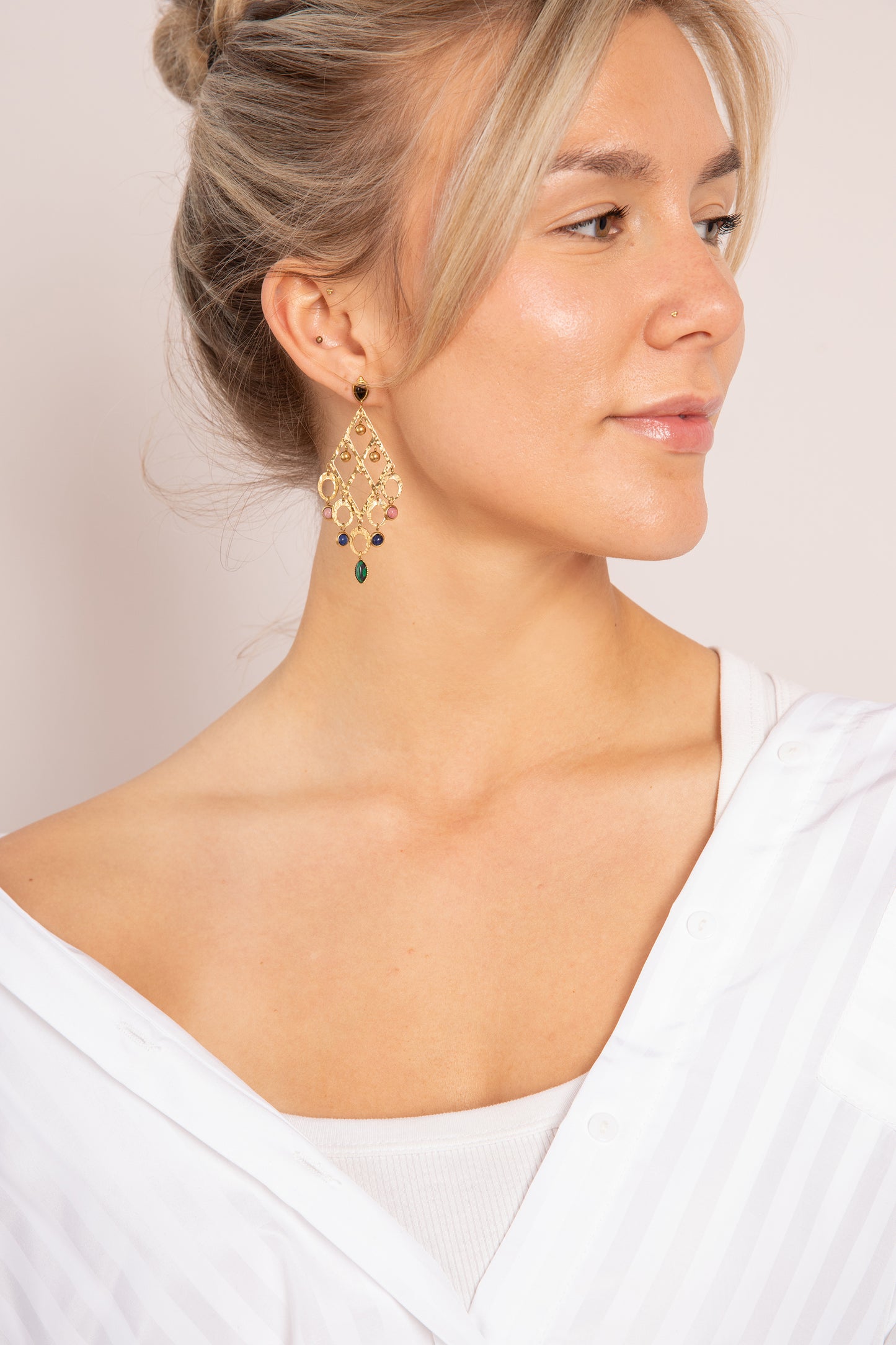 Bohamian diamond shaped mix crystal earrings