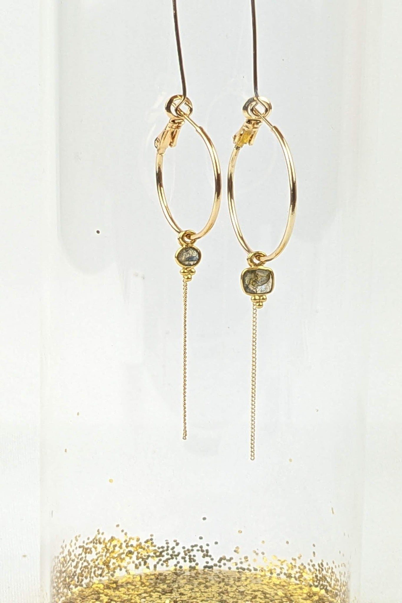 C10 - Asymmetrical Labradorite hoop earrings