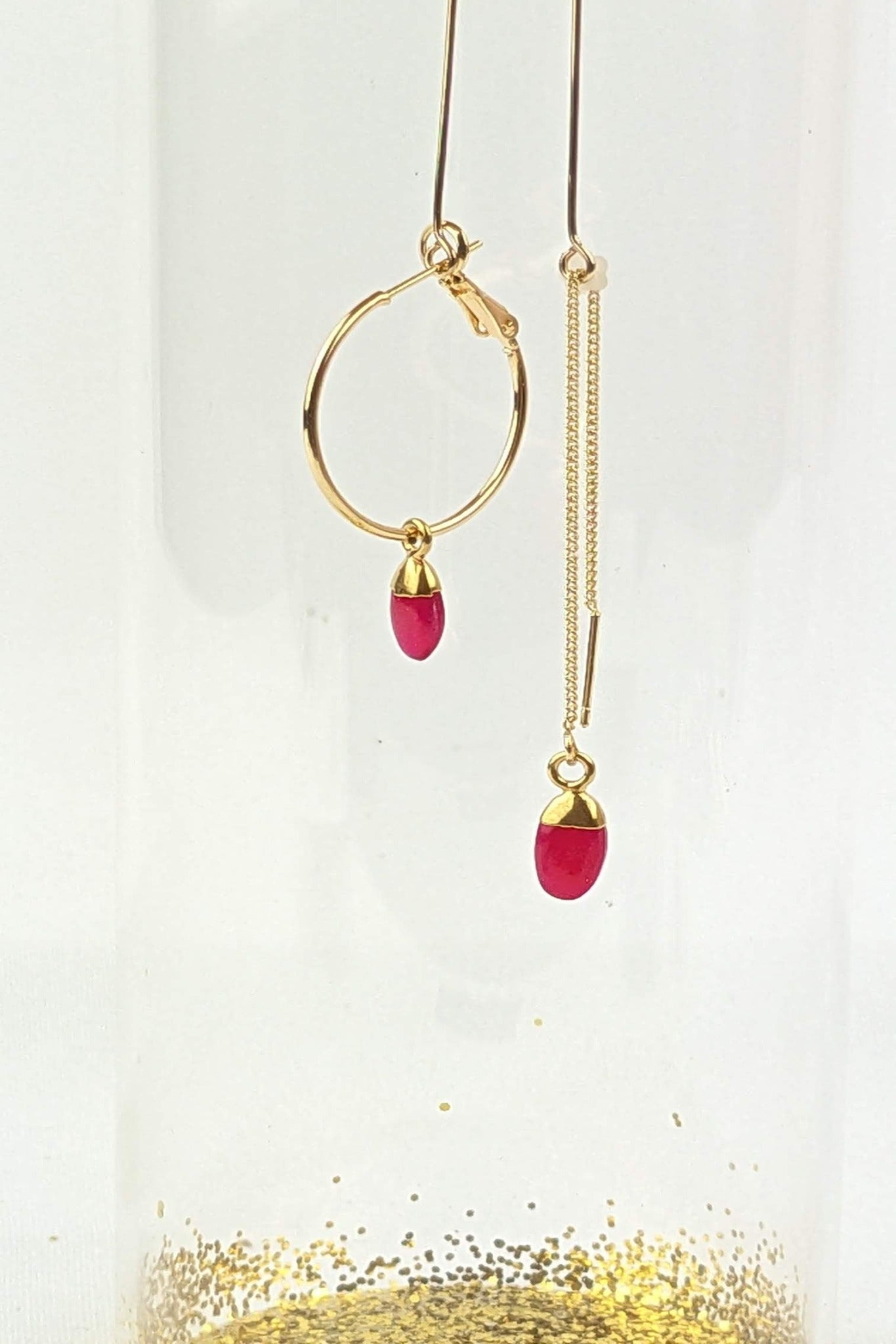 C15 - Asymmetrical Pink Chalcedony drop earrings
