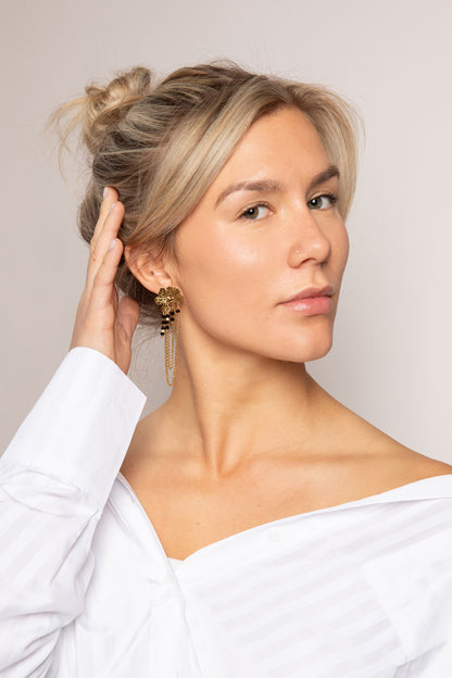 Flower stekers met fijne onyx parels